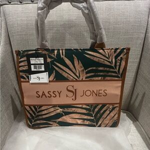 Sassy Jones Green and Tan Montego Canvas Rio Tote Bag